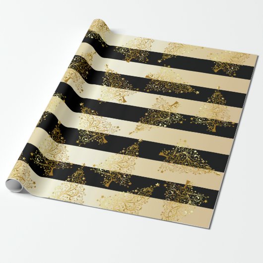 Elegant Gold-kerstboompatroon Cadeaupapier (Uitgerold)