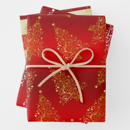 Elegant Gold-kerstboompatroon Inpakpapier Vel