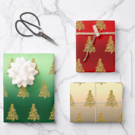 Elegant Gold-kerstboompatroon Inpakpapier Vel
