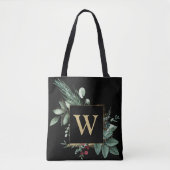 Elegant Gold Kerstkergroenermonogram Tote Bag (Voorkant)