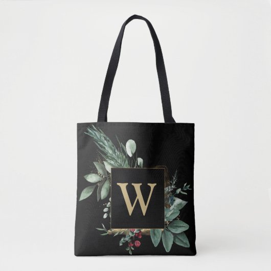 Elegant Gold Kerstkergroenermonogram Tote Bag (Voorkant)