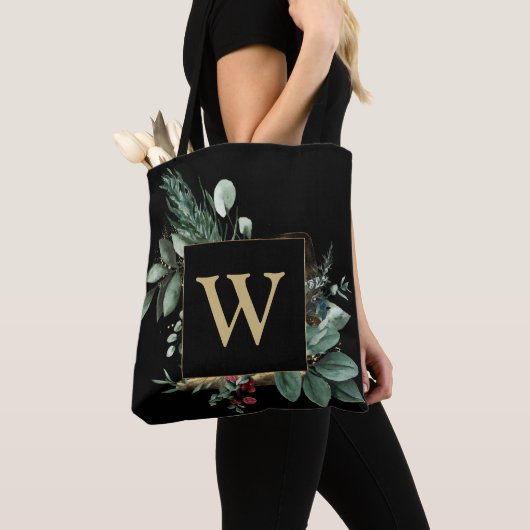 Elegant Gold Kerstkergroenermonogram Tote Bag (Dichtbij)
