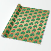 Elegant Gold Kerstkerst Holly Gift Wrap Cadeaupapier (Uitgerold)