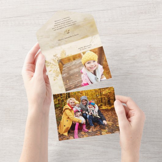 Elegant Gold Kerstmis Botanische Foto All In One Uitnodiging (Afscheurbaar)