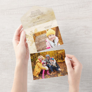 Elegant Gold Kerstmis Botanische Foto All In One Uitnodiging