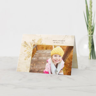 Elegant Gold Kerstmis Botanische Foto Feestdagen Kaart