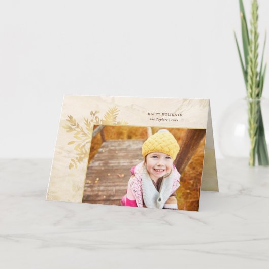 Elegant Gold Kerstmis Botanische Foto Feestdagen Kaart (Voorkant)