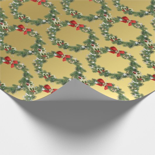 Elegant Gold Kerstmis, groot patroon Cadeaupapier (Hoek)