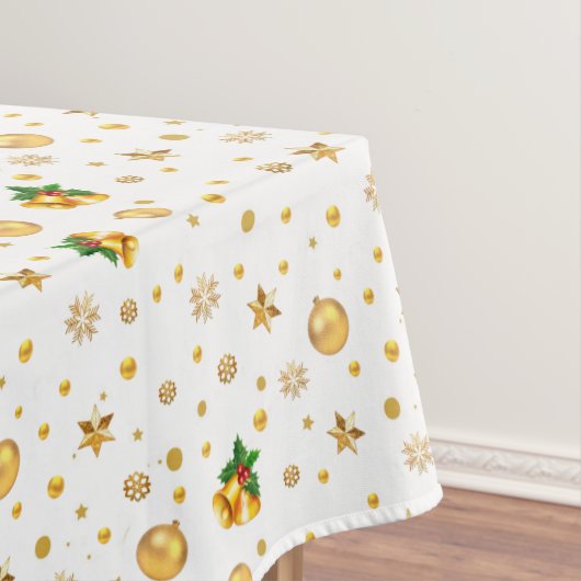 Elegant Gold-kerstpatroon op wit Tafelkleed (Voorbeeld)