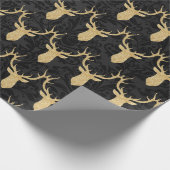 Elegant Gold-kerstrenrendiertje op zwarte Damask Cadeaupapier (Hoek)
