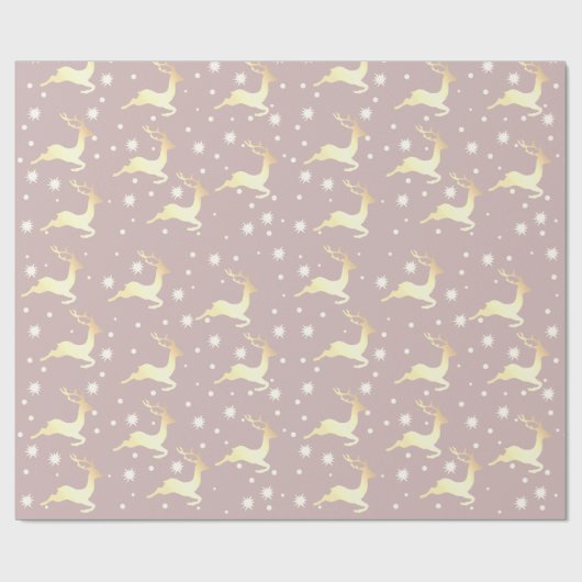 Elegant Gold-kerstrenrennier Snowflake Patroon Cadeaupapier (Vlak)