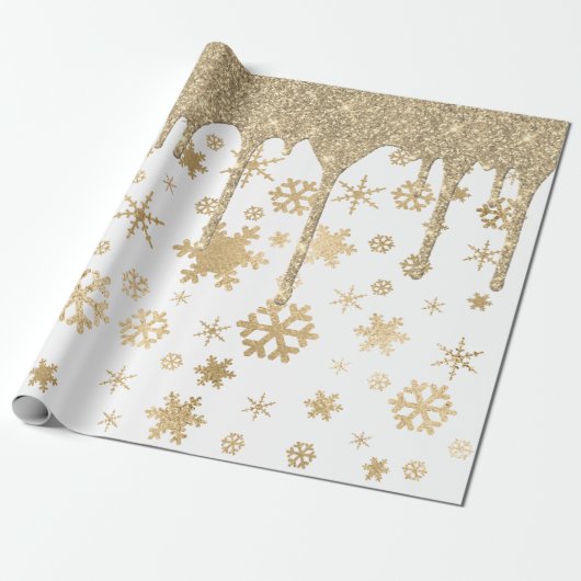 Elegant Gold-kerstsnowflake-patroon drift Cadeaupapier (Uitgerold)