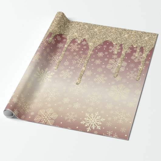 Elegant Gold-kerstsnowflake-patroon drift Cadeaupapier (Uitgerold)