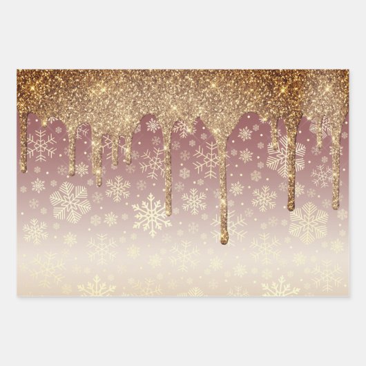 Elegant Gold-kerstsnowflake-patroon drift Inpakpapier Vel (Voorkant 3)