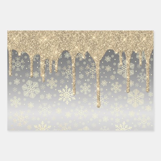Elegant Gold-kerstsnowflake-patroon drift Inpakpapier Vel (Voorkant 2)