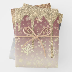 Elegant Gold-kerstsnowflake-patroon drift Inpakpapier Vel