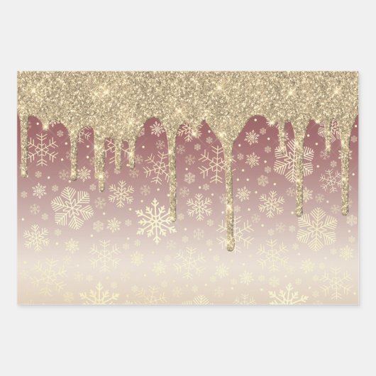 Elegant Gold-kerstsnowflake-patroon drift Inpakpapier Vel (Voorkant)