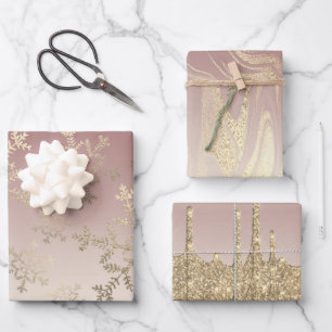 Elegant Gold-kerstsnowflake-patroon drift Inpakpapier Vel