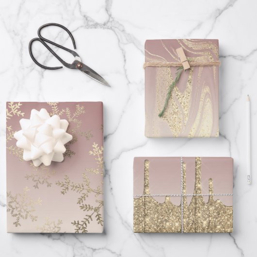 Elegant Gold-kerstsnowflake-patroon drift Inpakpapier Vel (Voorkant)