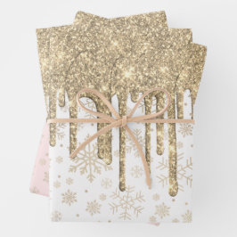 Elegant Gold-kerstsnowflake-patroon drift Inpakpapier Vel