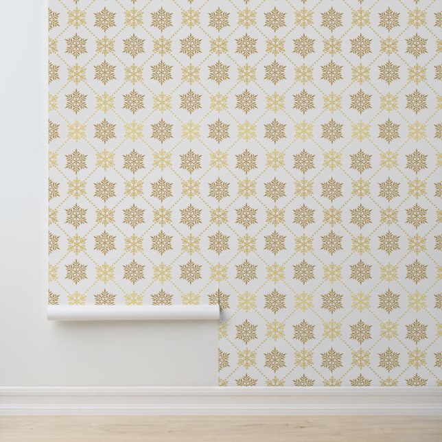 Elegant Gold-kerstsnowflakes patroon Behang (Applicatie)