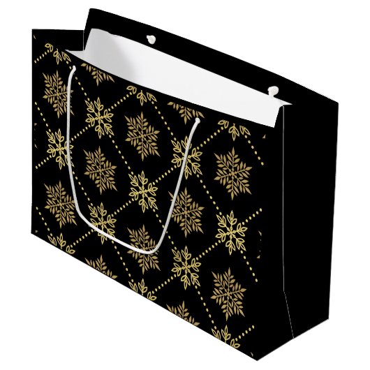 Elegant Gold-kerstsnowflakes patroon Groot Cadeauzakje (Voorkant Gekanteld)