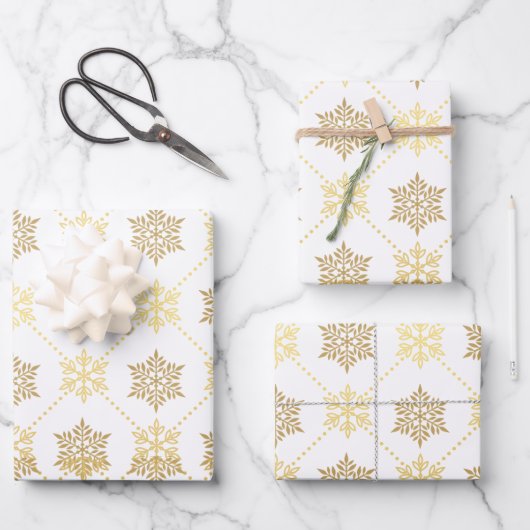 Elegant Gold-kerstsnowflakes patroon Inpakpapier Vel (Voorkant)