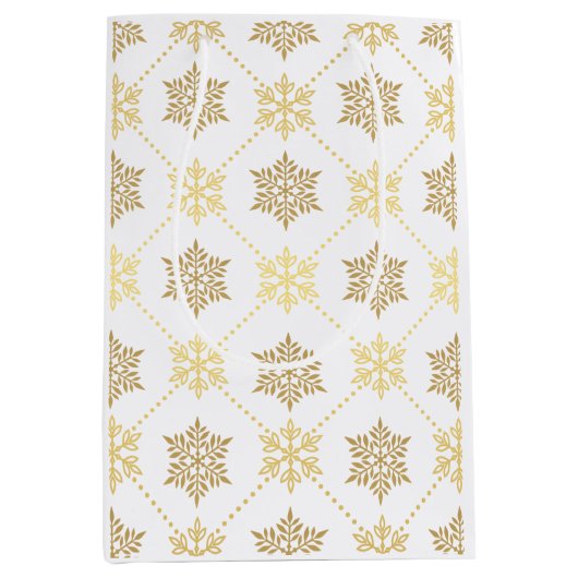 Elegant Gold-kerstsnowflakes patroon Medium Cadeauzakje (Voorkant)