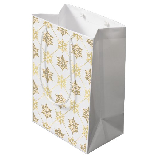 Elegant Gold-kerstsnowflakes patroon Medium Cadeauzakje (Achterkant Gekanteld)