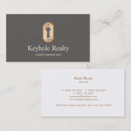Elegant Gold Key Hole Logo onroerend goed Visitekaartje (Voorkant / Achterkant)