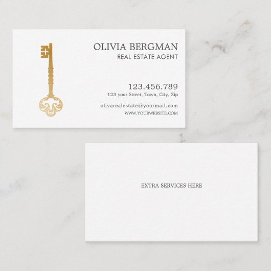 Elegant Gold Key Professioneel Onroerend Goed Visitekaartje (Voorkant / Achterkant)