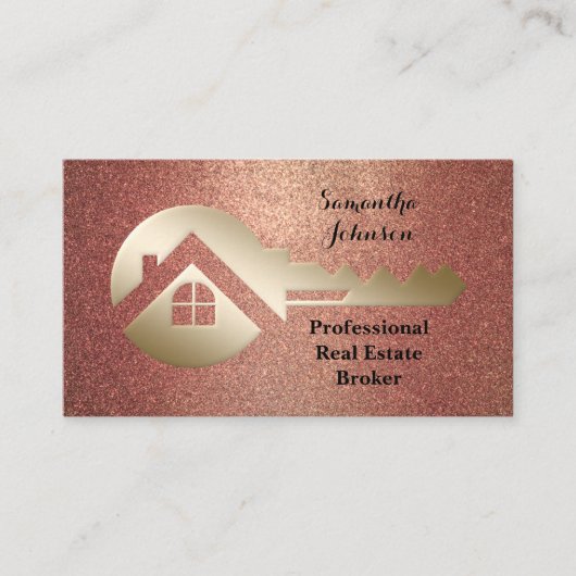 Elegant Gold Key Real Estate Broker Visitekaartje (Voorkant)