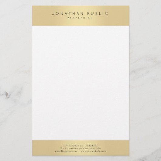 Elegant Gold Kijk Glamoureus Sjabloon Moderne Tren Briefpapier (Voorkant)