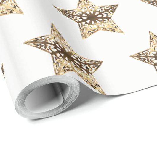 Elegant Gold Kijk Kerststerren Patroon Cadeaupapier (Rol Hoek)