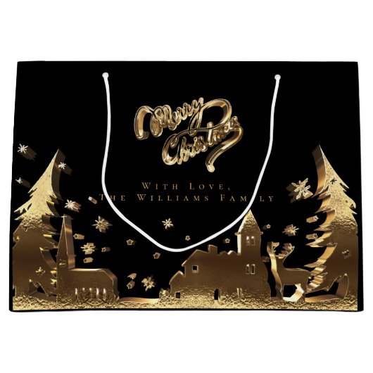 Elegant Gold Kijk Merry kerst Village Groot Cadeauzakje (Voorkant)