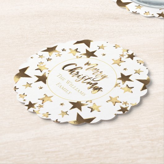 Elegant Gold Kijk Stars Pattern Merry Kerstmis Kartonnen Onderzetters (Gekanteld)