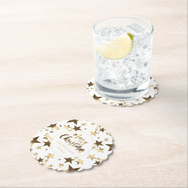 Elegant Gold Kijk Stars Pattern Merry Kerstmis Kartonnen Onderzetters