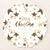 Elegant Gold Kijk Stars Pattern Merry Kerstmis Kartonnen Onderzetters (Voorkant)