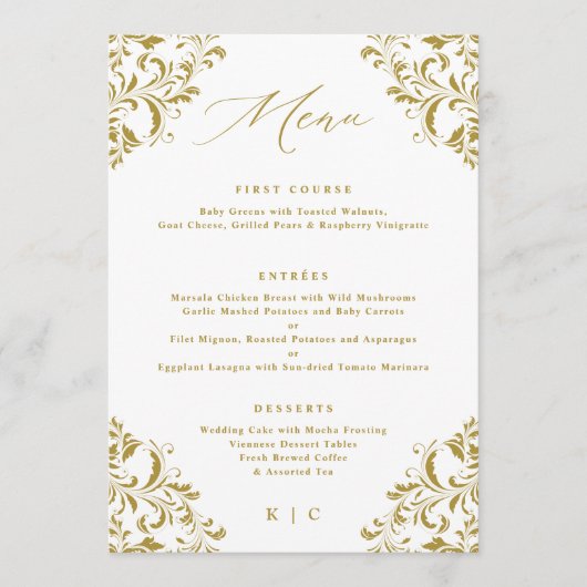 Elegant Gold  klassieke bruiloft Menu (Voorkant)