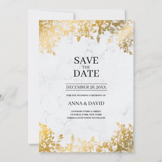 Elegant Gold laat marmer de datum van het huwelijk Kaart (Voorkant)
