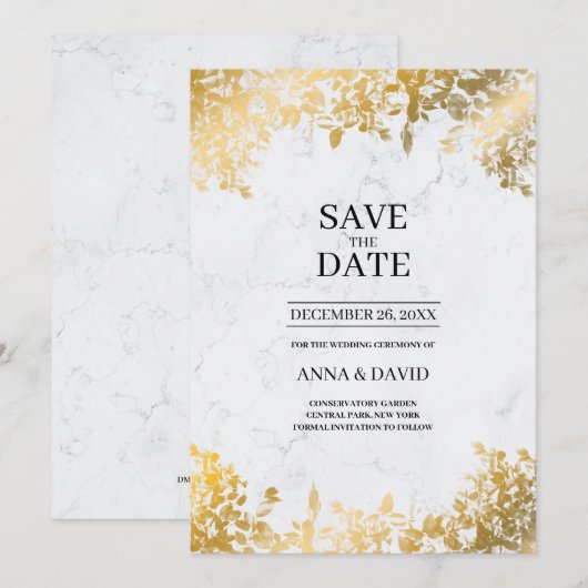 Elegant Gold laat marmer de datum van het huwelijk Kaart (Voorkant / Achterkant)