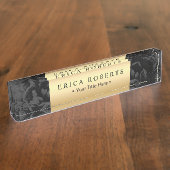 Elegant Gold Label Classy Black Floral Naambordje (Zijkant)