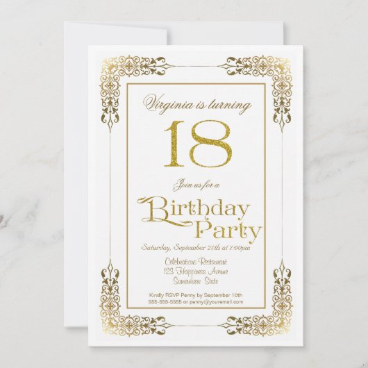 Elegant  Gold Lace 18e verjaardag Kaart (Voorkant)