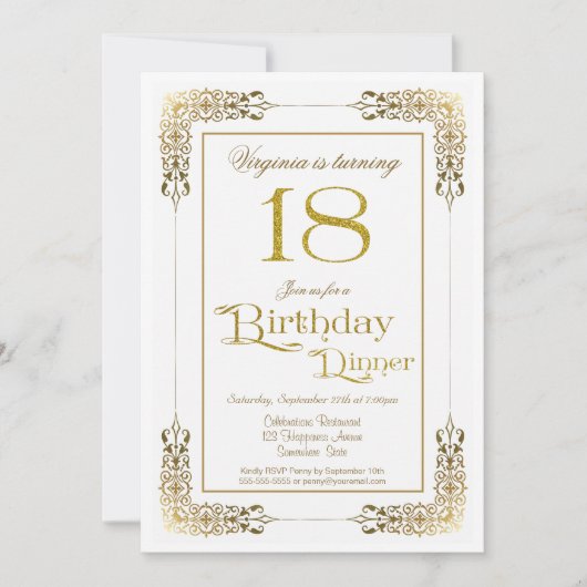 Elegant  Gold Lace 18th Birthday Dinner Kaart (Voorkant)
