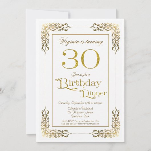 Elegant Gold Lace 30th Birthday Dinner Kaart (Voorkant)