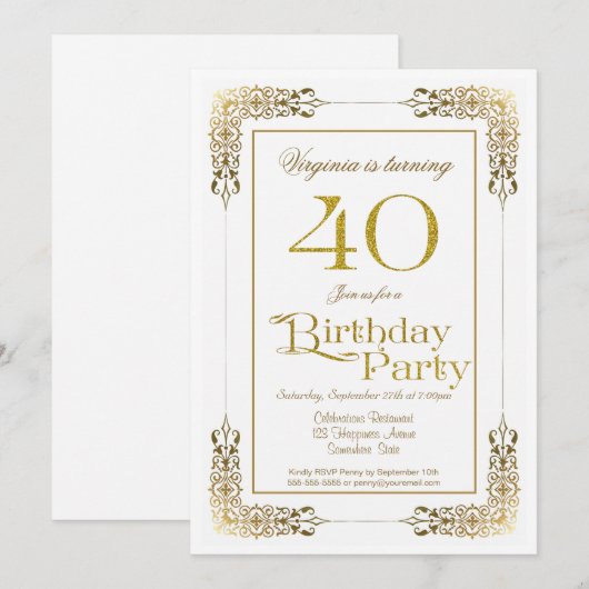 Elegant Gold Lace 40e verjaardag Kaart (Voorkant / Achterkant)