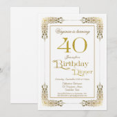 Elegant  Gold Lace 40th Birthday Dinner Kaart (Voorkant / Achterkant)