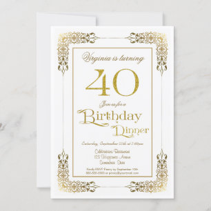 Elegant Gold Lace 40th Birthday Dinner Kaart