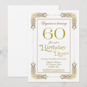 Elegant  Gold Lace 60th Birthday Dinner Kaart (Voorkant / Achterkant)