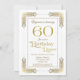 Elegant  Gold Lace 60th Birthday Dinner Kaart